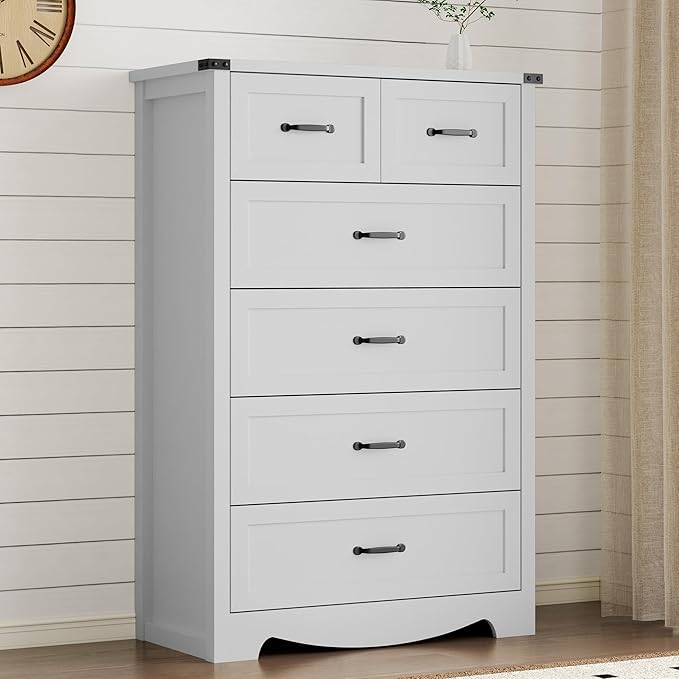 Tall 6-Drawer Dresser for Bedroom, Modern Wooden Chest of Drawers with Metal Handles, Anti-Tipping Design, Sturdy and Stable Storage Organizer for Living Room, Entryway, Home Office