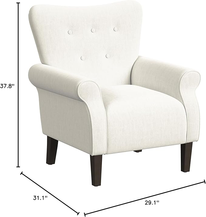 HomePop Home Decor | Upholstered Rolled Arm Accent Chair | Accent Chairs for Living Room & Bedroom | Decorative Home Furniture - Cream Solid Woven