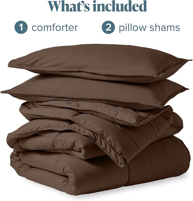 Bare Home Comforter Set - Full Size - Ultra-Soft - Goose Down Alternative - Premium 1800 Series - All Season Warmth (Full, Cocoa)