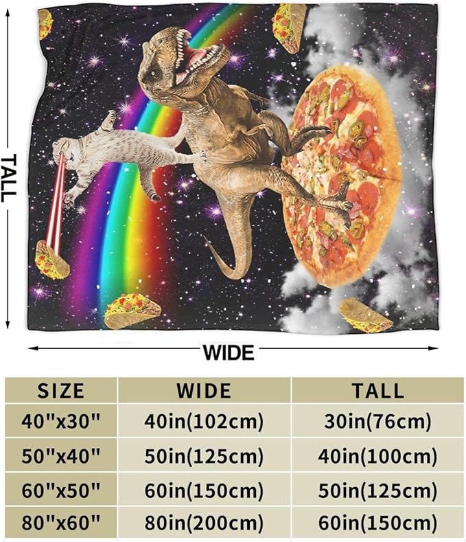 Funny Cat Dinosaur Blanket Soft Cozy Dino Galaxy Fleece Plush Throw Blanket Warm Lightweight Taco Pizza Flannel Stuff Decor Blanket Gifts for Girls Boys Lovers Adults Women Men Bed Travel 50"x60"