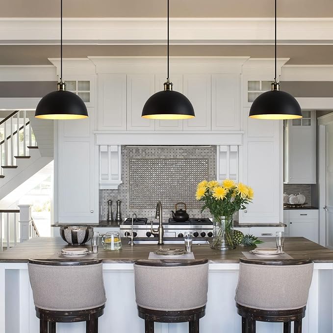 Vintage Industrial Pendant Light 9.84 "Industrial Dome Pendant Light Black and Gold Finish Lighting lamp line Length Pendant light78.74 Kitchen Island, Bedroom, Corridor