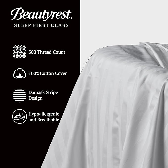 Beautyrest Luxury Goose Feathers Soft, 500 Thread Count Cover 20”x28”, Queen (Pack of 2), Supportive Fluffy Hotel Collection Side and Back Sleepers Bed Pillow, White 2