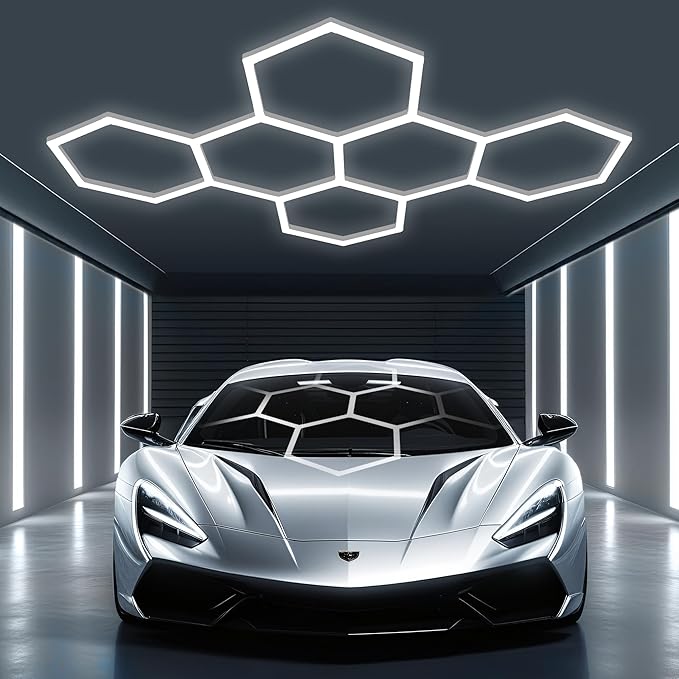 Hexagon Lights: High Brightness 220W, 25,960 LM, 6500K Hexagon Garage Lights, Hexagon LED Lights 6 Grid for Garage, Shopping Mall, Workshop and Car Detailing Shop etc