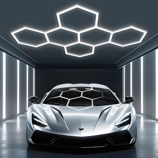 Hexagon Lights: High Brightness 220W, 25,960 LM, 6500K Hexagon Garage Lights, Hexagon LED Lights 6 Grid for Garage, Shopping Mall, Workshop and Car Detailing Shop etc