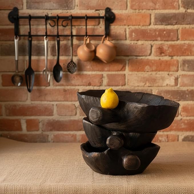 Solid Wood Fruit Bowl - Natural Vintage Grain - Single-Handle Design - Naturally Formed - Each Bowl Features a Unique Shape