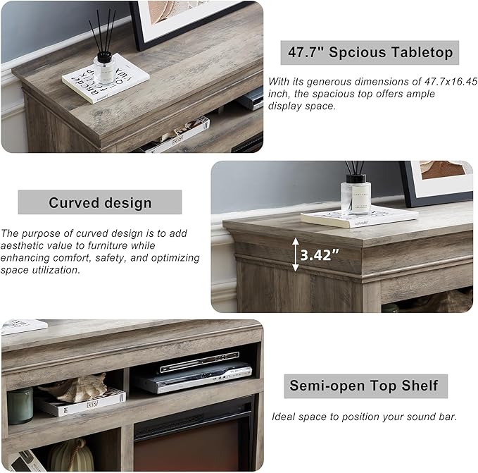 Fireplace TV Stand for TVs Up to 65 Inches, Farmhouse Entertainment Center with 23" Fireplace & LED Lights, Rustic Media Console with Sliding Barn Door and Open Shelves