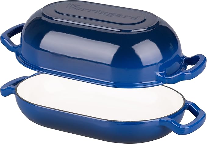 Enameled Cast Iron Sourdough Bread Oven, Dutch Oven, Loaf Cast Iron Bread Pan for Homemade Bread Baking, Meatloaf Pan with Lid, 5QT, Blue