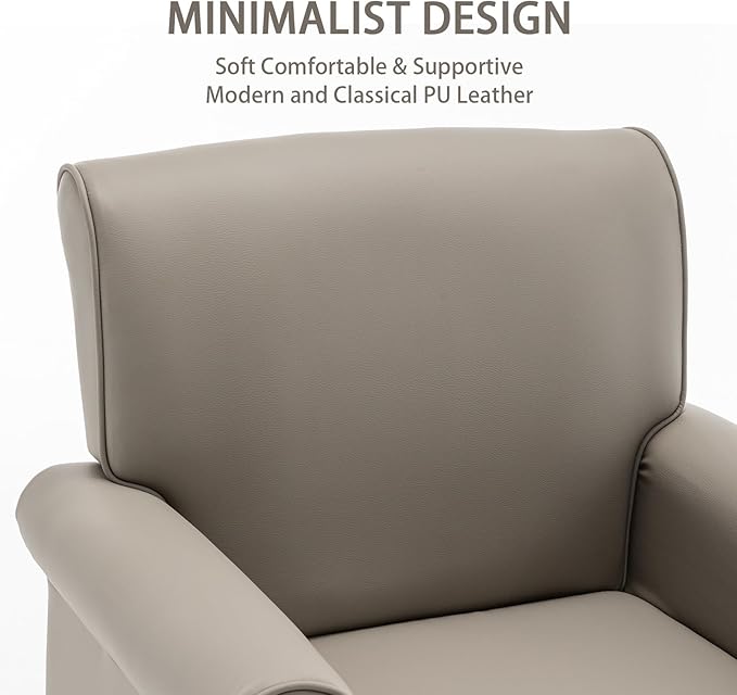 Accent Chair, Faux Leather Living Room Chairs with Nailhead Trim, Mid-Century Lounge Armchair with Solid Wood Legs, Comfy Reading Single Sofa for Bedroom, Waiting Room (Grey, 2 Chairs)