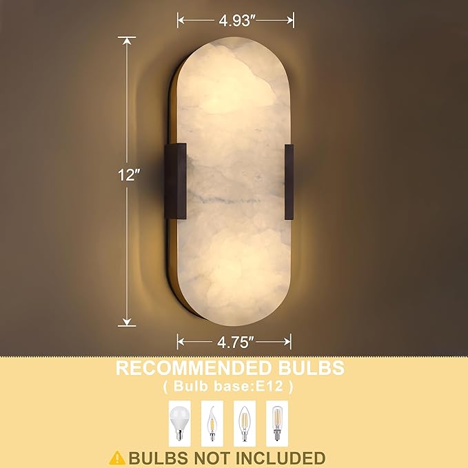 Doraimi Lighting 2 Pack 2 Light 12" Natural Oval Alabaster Marble Bathroom Wall Sconce Modern Concise Style Wall Light Fixture,Oil Rubbed Bronze Finish for Bedroom Hallway Bedside Living Room