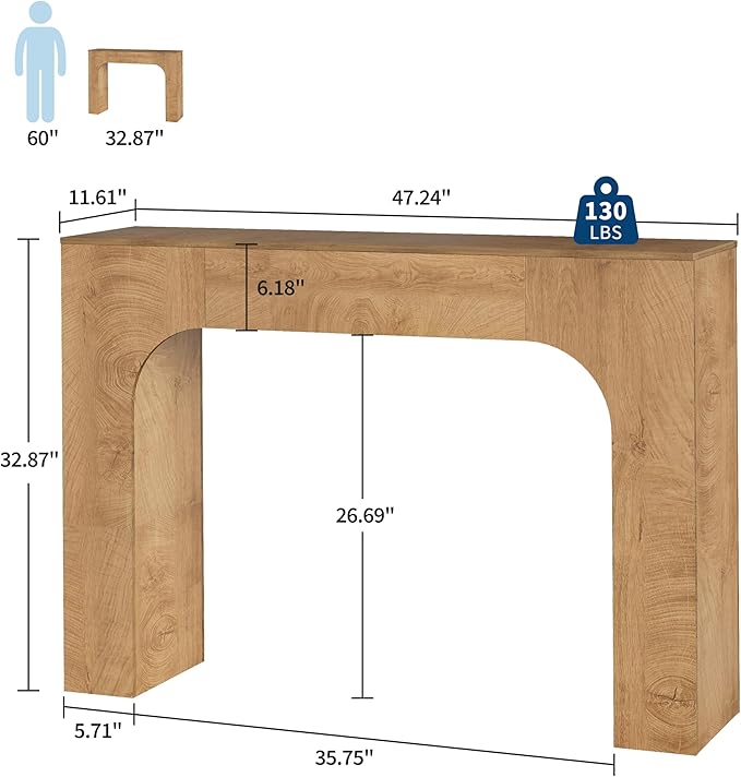 GarveeHome 47 Inch Farmhouse Console Table, Narrow Wood Entryway Table Behind Couch, Slim Rustic Hallway Furniture for Living Rooms, Foyers & Apartments, Deep Oak