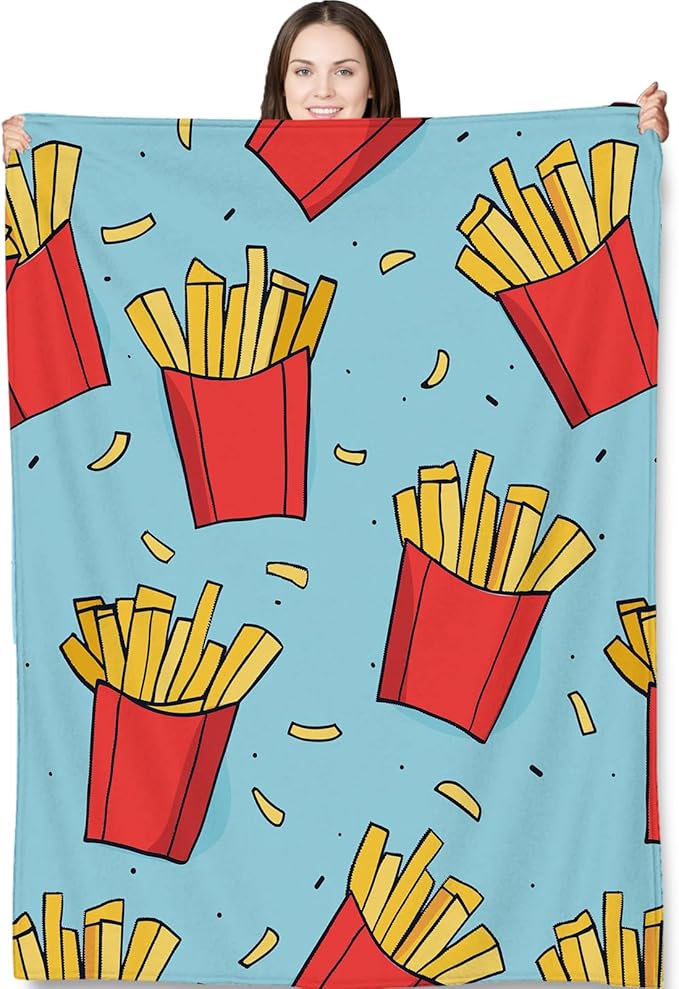 French Fries Blanket Gifts for Adults and Kids Funny Food Throw Blankets for Bed Room Couch Soft Lightweight Warm Cozy Throws Decor 50x60in