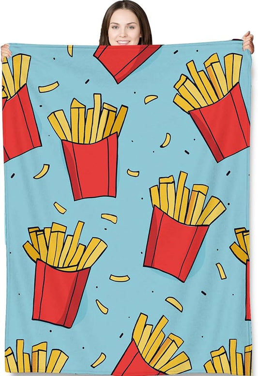 French Fries Blanket Gifts for Adults and Kids Funny Food Throw Blankets for Bed Room Couch Soft Lightweight Warm Cozy Throws Decor 50x60in