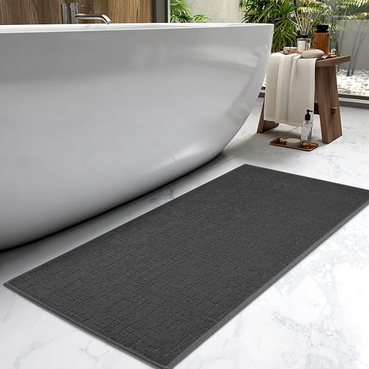 AMOAMI-Bath Mat-Absorbent Quick Dry Bathroom Floor Mats-Washable Rubber Backing Bath Mats for Bathroom Rugs Fit Under Door-Bath Rug for in Front of Sink Bathtub Shower Room, Dark Grey 24''x48''