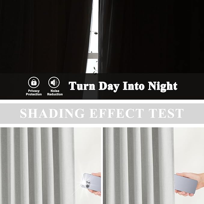 Vision Home Light Gray Pinch Pleated Full Blackout Curtains Linen Blended Room Darkening Curtain Panels 72 inch for Living Room Bedroom Thermal Insulated Pinch Pleat Drapes with Hooks 40" Wx72 Lx2