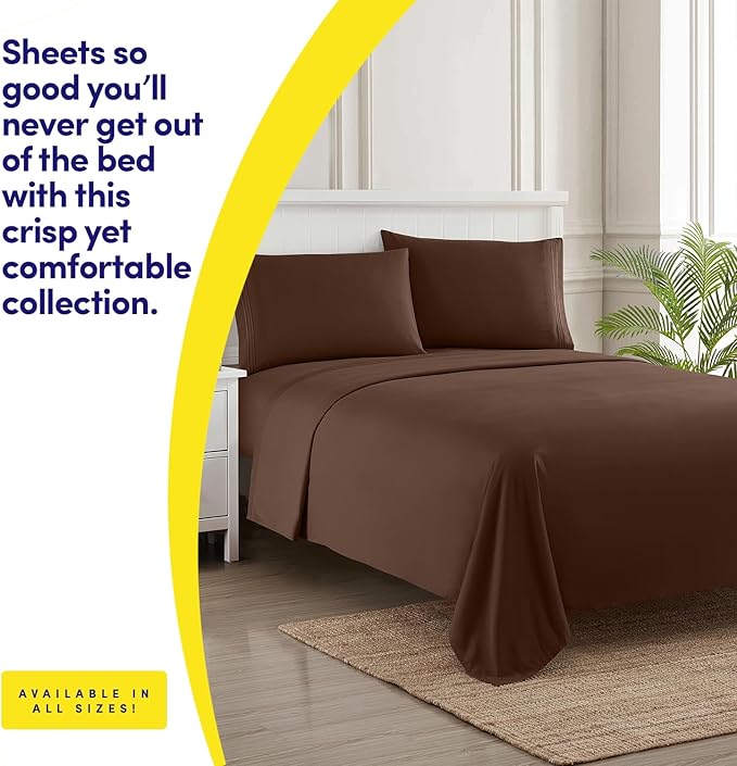 1500 Supreme Collection Twin Sheet Sets Brown - 3 Piece Bed Sheets and Pillowcase Set for Twin Mattress - Extra Soft, Elastic Corner Straps, Deep Pocket Sheets, Twin Brown