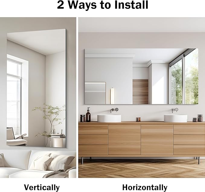 Frameless Mirror, 30x60 Inch Large Bathroom Mirrors for Wall, Upgraded Shatterproof Rectangle Vanity Mirror Over Sink with Polished Edge for Bathroom,Bedroom,Living Room and Entryway