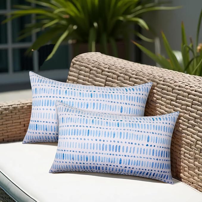 Pack of 2 12x20 Outdoor Pillows, Waterproof Throw Pillows with Inserts, Decorative Lumbar Pillows for Patio, Garden, Couch, Furniture, Sofa, Bed, Living Room(Pebble Blue)