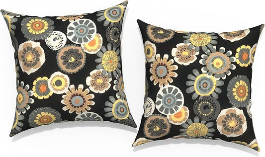 Outdoor Pillow Covers for Patio Furniture 20x20 Inch, Decorative Patio Throw Pillow Covers Set of 2, Modern Square Cushion Cases for Porch Garden Home Office,Black Yellow Crosby