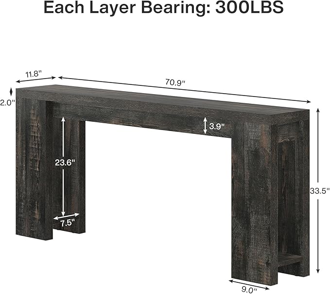 Tribesigns 70.9-Inch Extra Long Console Table, Farmhouse Wood Sofa Table Behind Couch, Narrow Entryway Accent Table for Living Room, Hallway, Entrance, Foyer, Black
