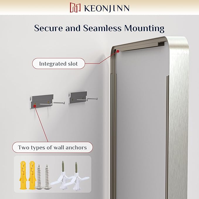 Keonjinn Brushed Nickel Mirror 24” x 36” Silver Bathroom Mirror for Over Sink, Rounded Rectangle Farmhouse Vanity Mirror with Metal Frame, HD Tempered Glass Decorative Wall Mirror(Horizontal/Vertical)