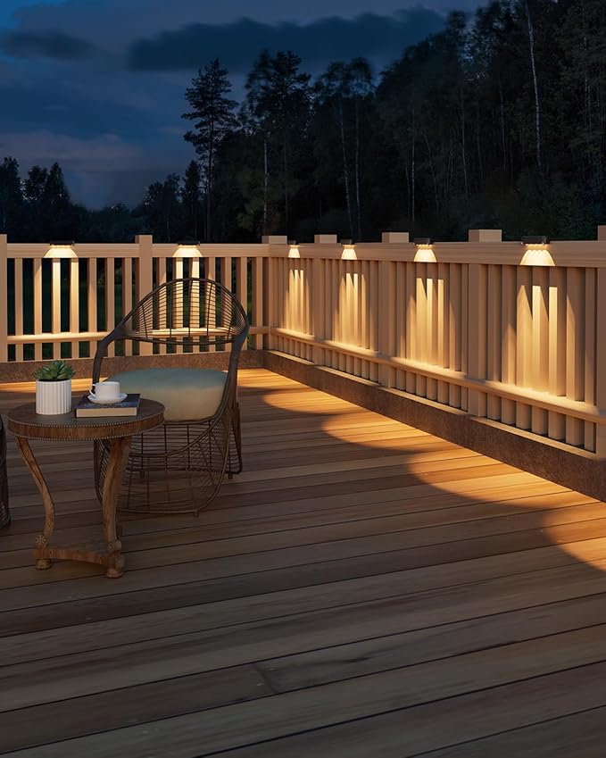 VOLISUN Solar Deck Lights 8 Pack, Warm White Glow LED Large Size Lamp, IP65 Waterproof Step Lights Outdoor for Deck, Step, Fence, Railing, Wall and Stairs (Black)