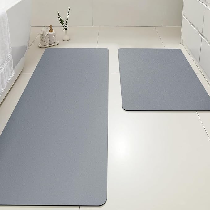 ACCUMTEK Ultra Thin Non-Slip Bath Mat Fit Under Door 2 Piece, Upgrade Backing Non Slip Bath Mat, Quick Dry Ultra Absorbent Bathroom Rugs, Machine Washable Bath Mats for Bathroom, Bathtub & Kitchen