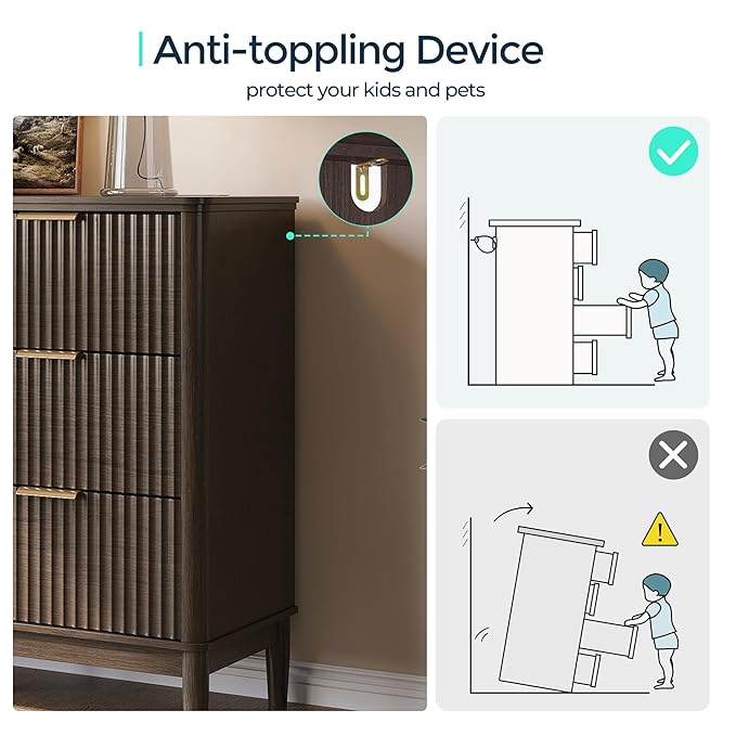 LINSY HOME Fluted Dresser for Bedroom with 9 Drawers, 58" Wide Chest of Drawers, Mid Century Modern Dresser TV Stand with Metal Handle, Wood Closet Storage Cabinet for Living Room, Hallway, Walnut