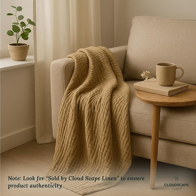 Extra Large 4 Layer Muslin Throw Blanket, 100% Cotton Blanket for Couch, Bed,Sofa, Home Decor,Pre-Washed Gauze, Best Summer Blanket, 50x70, Beige Fog