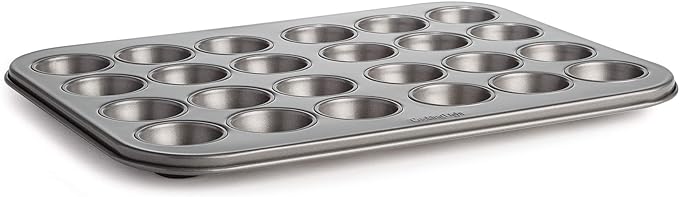 Cooking Light Mini Muffin Pan Carbon Steel Quick Release Coating, Non-Stick Bakeware, Heavy Duty Performance, 24-Cup, Gray
