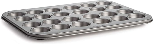 Cooking Light Mini Muffin Pan Carbon Steel Quick Release Coating, Non-Stick Bakeware, Heavy Duty Performance, 24-Cup, Gray