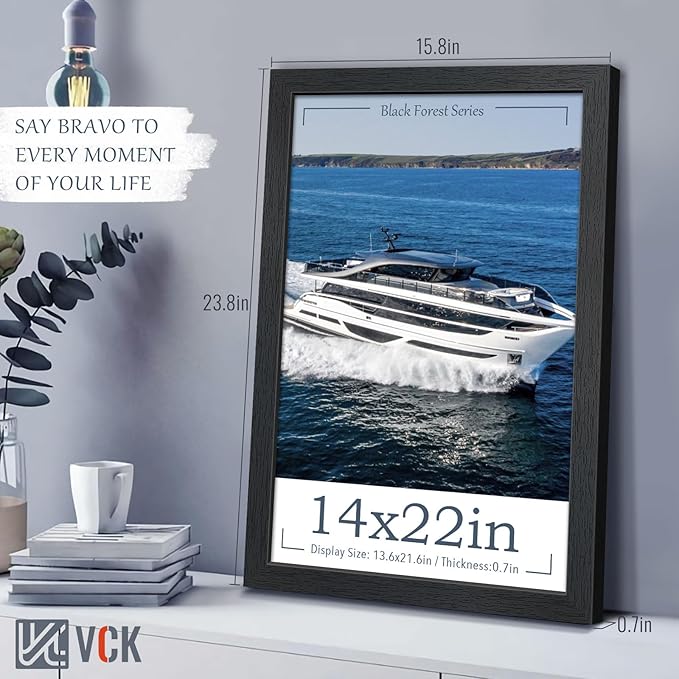 VCK 14x22 Picture Frame Set of 2, Exclusive Black Woodgrain, Solid Wood Poster Frames - Wall Hanging