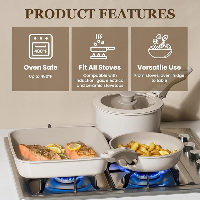 KIKCOIN Ceramic Cookware Set, 22 Pcs Nonstick Pots and Pans Set with Detachable Handles, Non Toxic Kitchen Cooking Set with Removable Handles, Induction/Dishwasher/Oven Safe, Ollas de Cocina