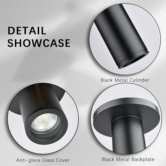 Soft Black Ceiling Light Fixture, Flush Mount LED Dimmable Cylinder Spot Light, Living Room Hallway Kitchen Dining Room Foyer