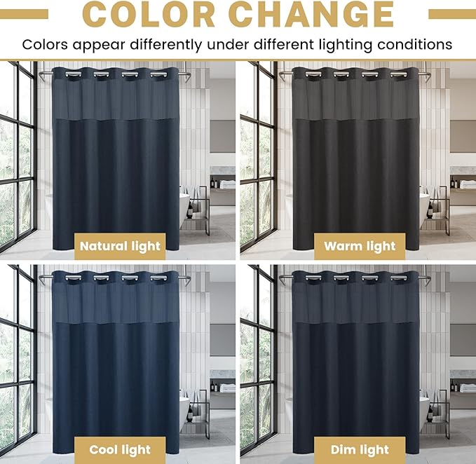 No Hook Shower Curtain with Snap in Liner, Polyester Textured Shower Curtain with Liner Set, Waterproof Washable Hotel Style Shower Curtains for Bathroom, 71Wx74H, Navy