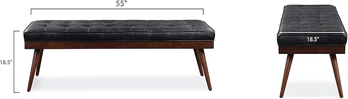 POLY & BARK Napa Luca Leather Bench, Onyx Black