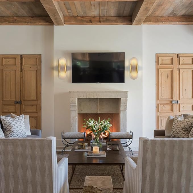 13.8 inch Brass Alabaster Sconces, Indoor Marble Sconces Wall Lighting, Alabaster Sconces for Living Room Modern Alabaster Sconces Wall Lighting for Dining Room Stairs Bedroom