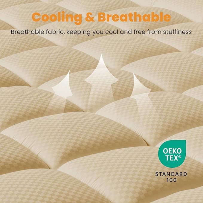 MATBEBY Twin Size Mattress Pad - Cooling Breathable Mattress Topper, Quilted Fitted Mattress Protector, Pillow Top Mattress Cover with 8-21" Deep Pocket, Soft, Machine Washable, Beige, 39x75 Inches