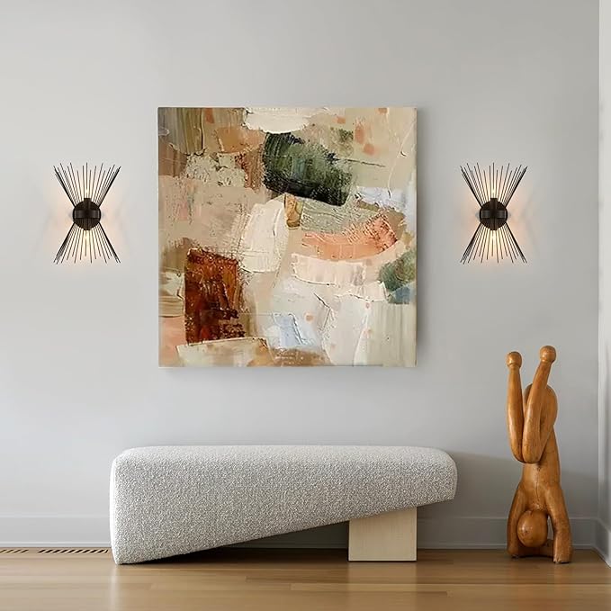 Modern Black Wall Sconces 2 Pack Vanity Light Starburst Bedside Wall Sconce Lighting Fixture Mid Century Wall Lamps for Bedroom, Hallway, Entryway, Passway, Bathroom