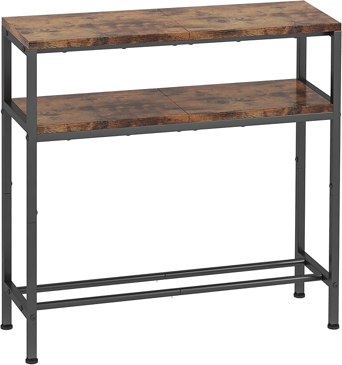 Homeiju Entryway Table with Storage, 3-Tier Console Table 31.5" Width, Industrial Sofa Table with Open Shelves, Foyer Tables for Entryway, Hallway, Kitchen, Living Room and Bedroom, Rustic Brown