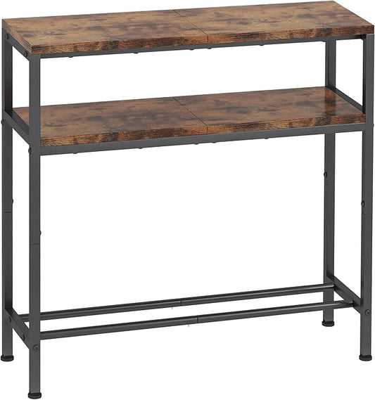 Homeiju Entryway Table with Storage, 3-Tier Console Table 31.5" Width, Industrial Sofa Table with Open Shelves, Foyer Tables for Entryway, Hallway, Kitchen, Living Room and Bedroom, Rustic Brown