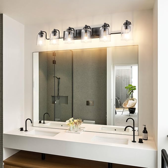 SOLFART 6 Lights Vanity Lights for Mirror Black Bathroom Light Fixtures Black Vanity Light Bathroom Light Fixtures Wall Mount 50 Inch