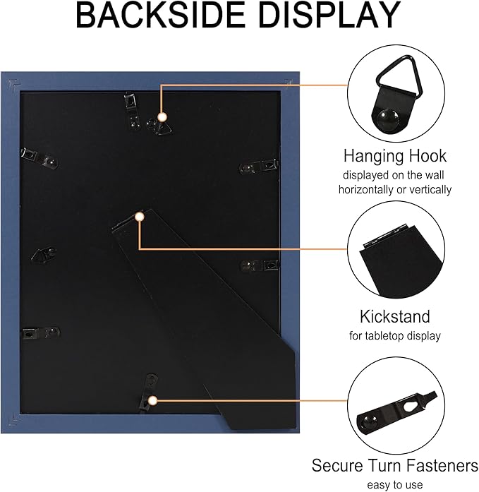 8x10 Picture Frame Set of 4, High Definition Real Glass, Display Pictures 5x7 with Mat or 8x10 Without Mat, Gallery Wall Hanging or Tabletop Photo Frames, Blue