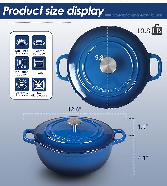 Enameled Cast Iron Dutch Oven Pot with Lid for Sourdough Bread Baking, Bread Dutch Ovens, Cooking Pots, 3.5 Quart, Indigo