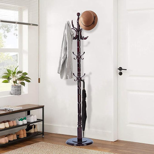 Wooden Coat Rack Freestanding, Vintage Coat Racks with Sturdy Round Base, Adjustable Height 37.40"-72.83" Entrance Coat Rack for Bedroom Living Room Entryway (Solid Wood Fenghuang Gou)