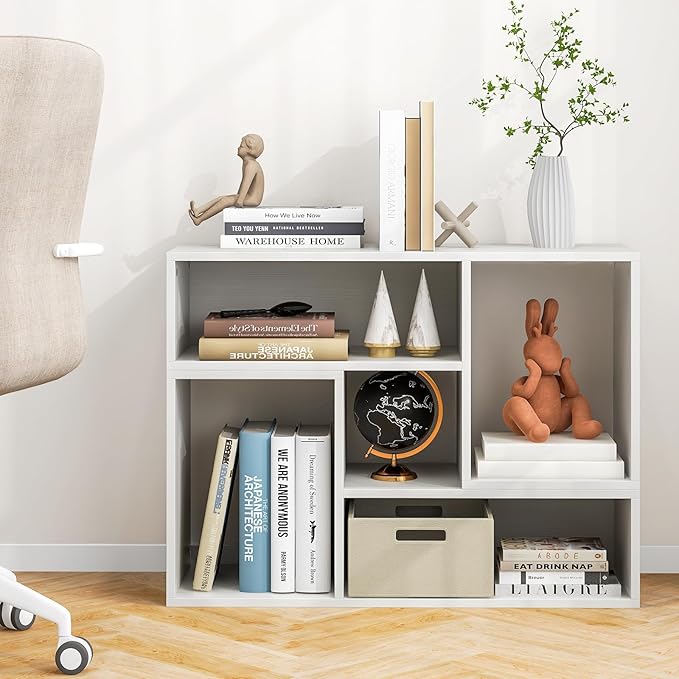 Tangkula 2 Pieces L-Shaped TV Stand, Free-Combination Entertainment Center for TVs up to 55 Inch, Modern TV Media Console Table with 4 Open Cubes, DIY Bookcase Shelf for Living Room (White, 2 pcs)