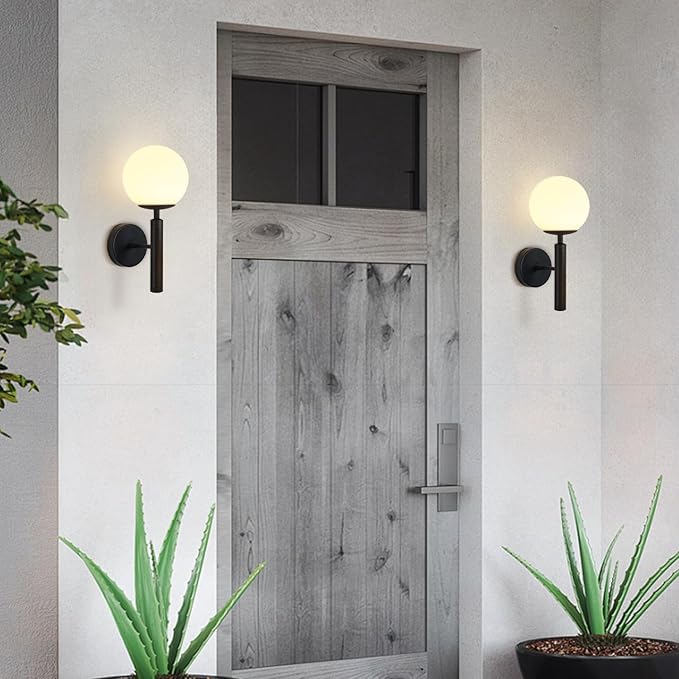 KCO Lighting Black Modern Glass Globe Wall Sconce Mid Century Wall Mounted Set of 2 Vanity Light for Bedroom Living Room Aisle(Black 2 Pack)