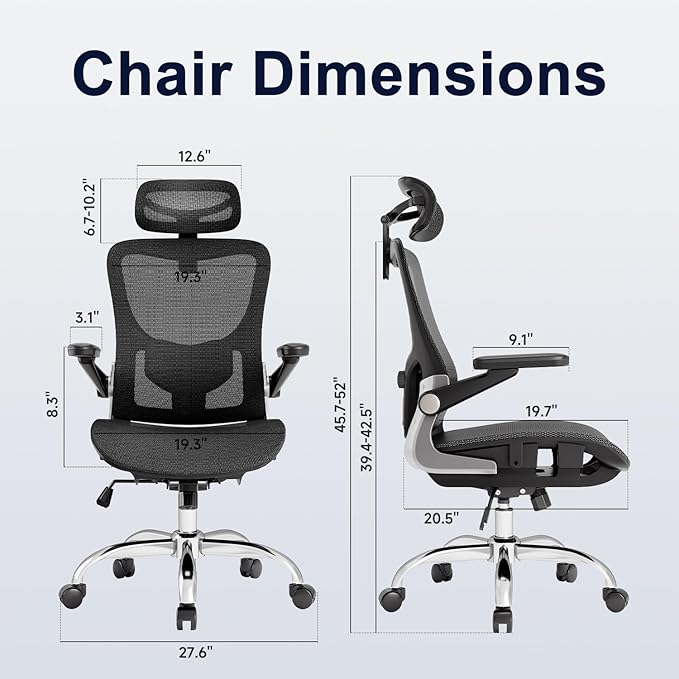 Ergonomic Office Chair，Mesh Seat Cushion with 3D Armrests and 3D Headrest, Adjustable Lumbar Support with Rocking Function, SGS Class 4 Gas Clylinder，Black