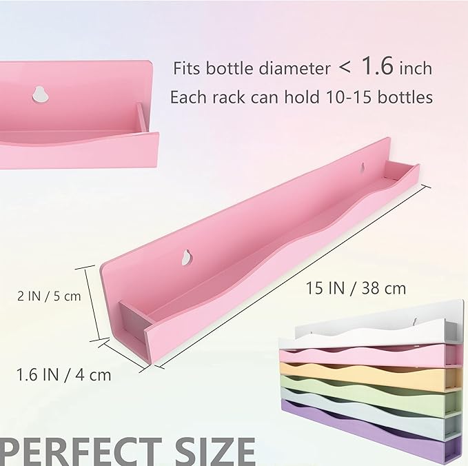 YMVV 6 Colors Nail Polish Wall Mounted Shelf,15 Inch Nail Polish Floating Shelves for 66-90 Bottles Multi-Purpose,Ideal Gift, Great Display for Salons Retailers,6 Pack