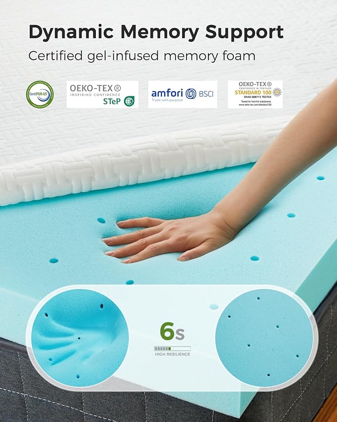 PERLECARE Full Size Mattress Topper - 4 Inch Cooling Memory Foam Mattress Pad for Pressure Relief,Bed Topper with Bamboo Cover,Removable & Washable & Non-Slip,CertiPUR-US & Oeko-Tex Certified