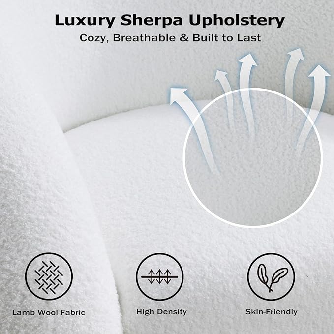 Swivel Accent Chair Set of 2,Upholstered Sherp Barrel Armchair 366° Round Modern Boucle Chair No Assembly for Living Room,Comfy Single Sofa Chairs for Bedroom(White)